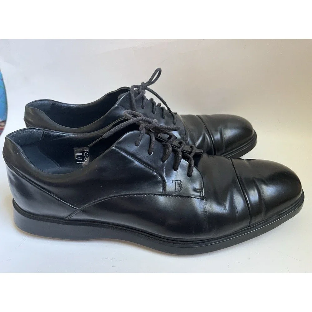 Tod's Black Leather Cap Toe Oxford Shoes Men's 8A Narrow Women's 10